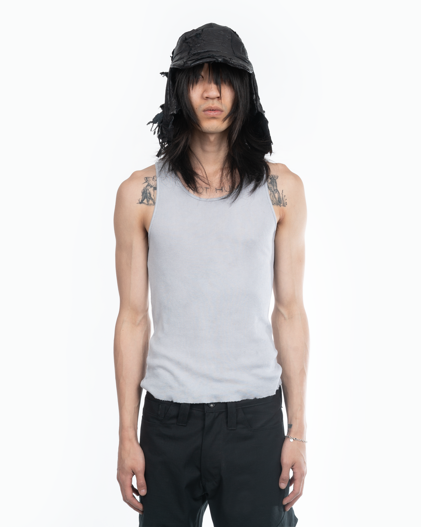 SCRAP LEATHER BOMBER HAT (BLACK)