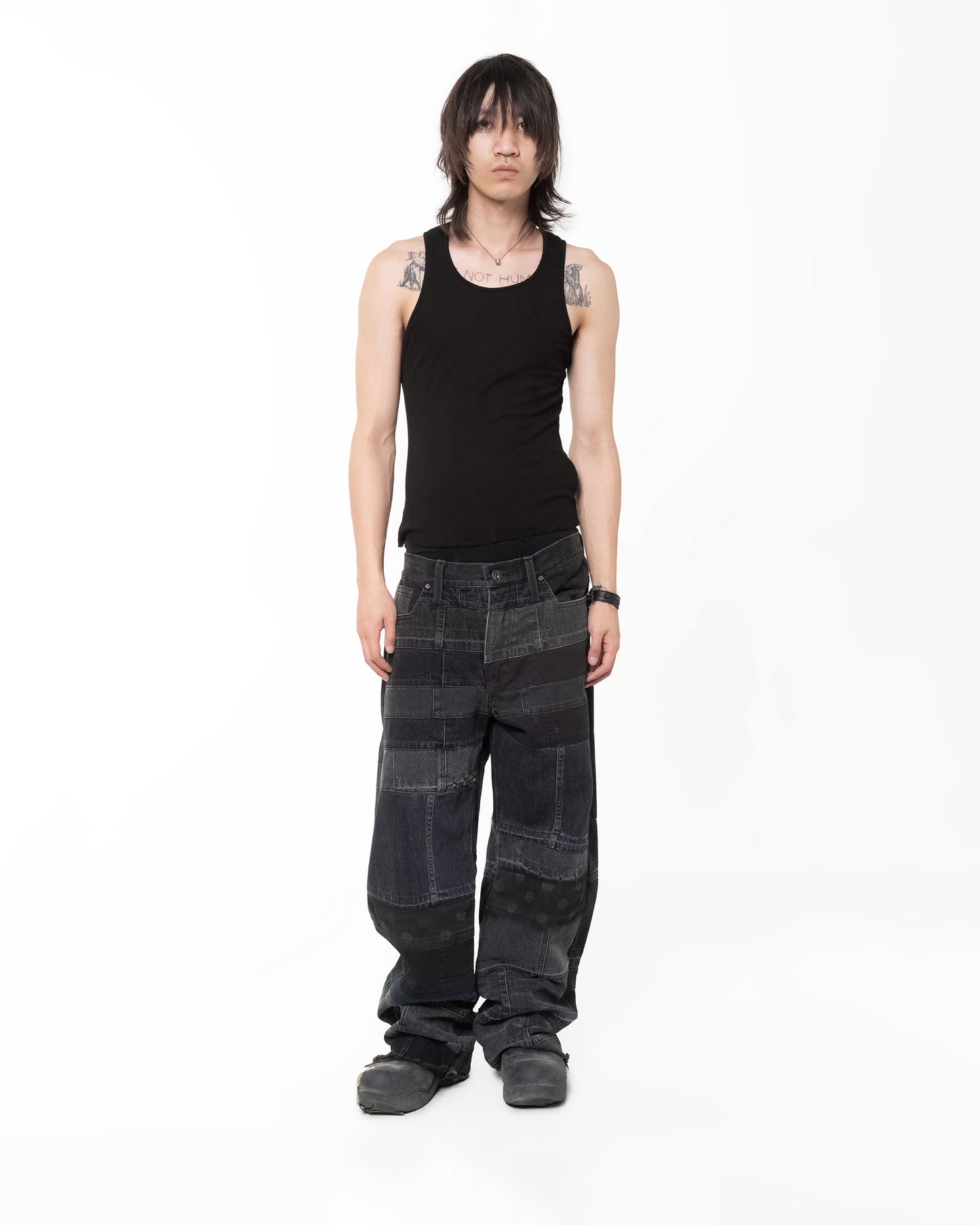 WIDE LEG PANT BLACK DENIM HEM