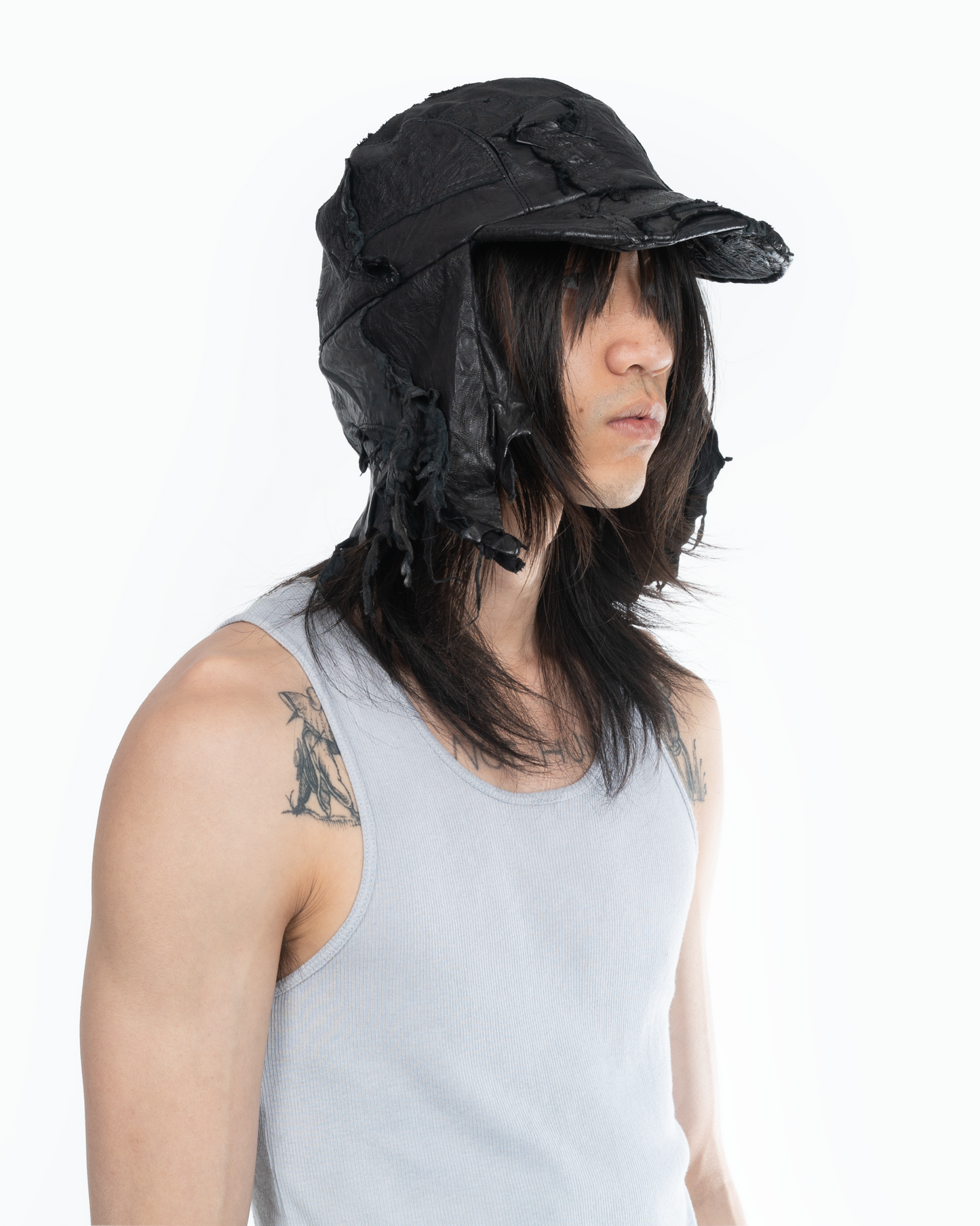 SCRAP LEATHER BOMBER HAT (BLACK)
