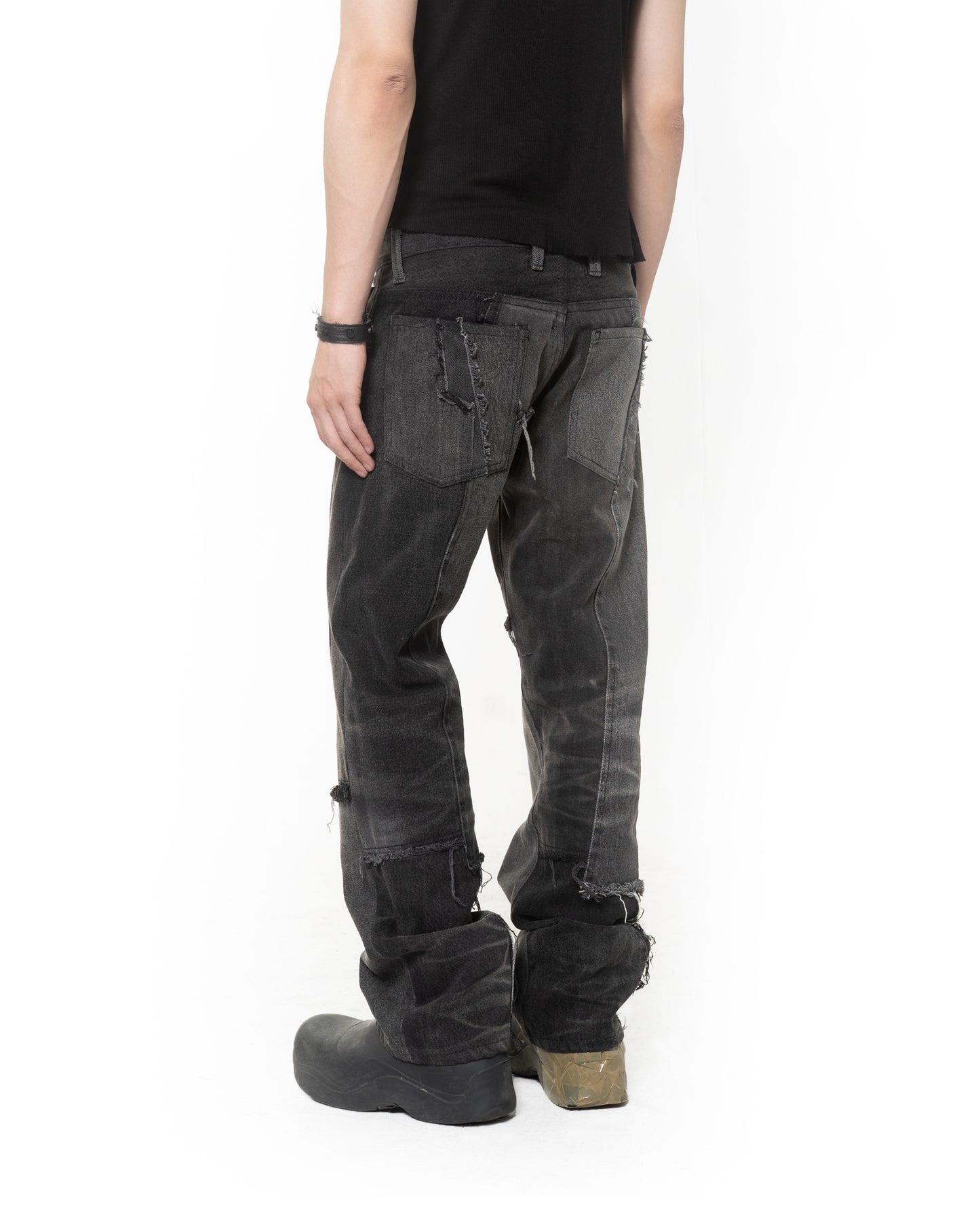 WORN BLACK SCRAP DENIM