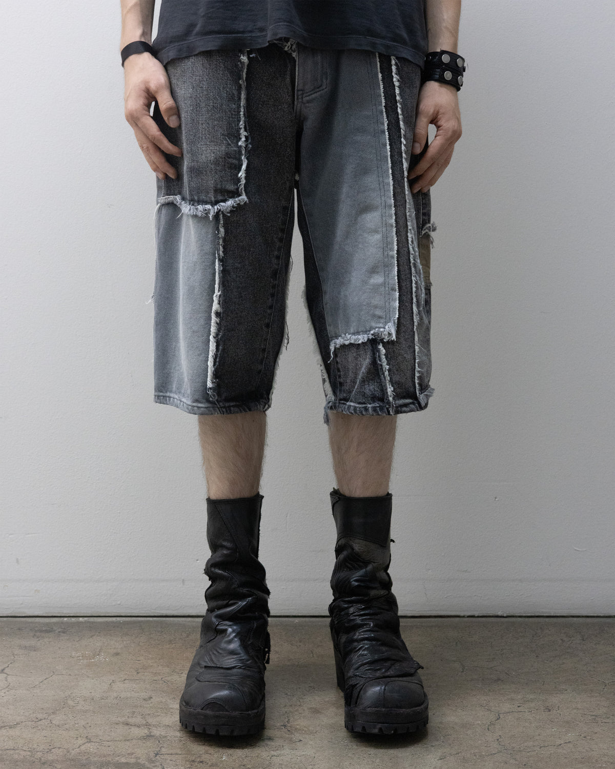 Scrap Denim Shorts Grey