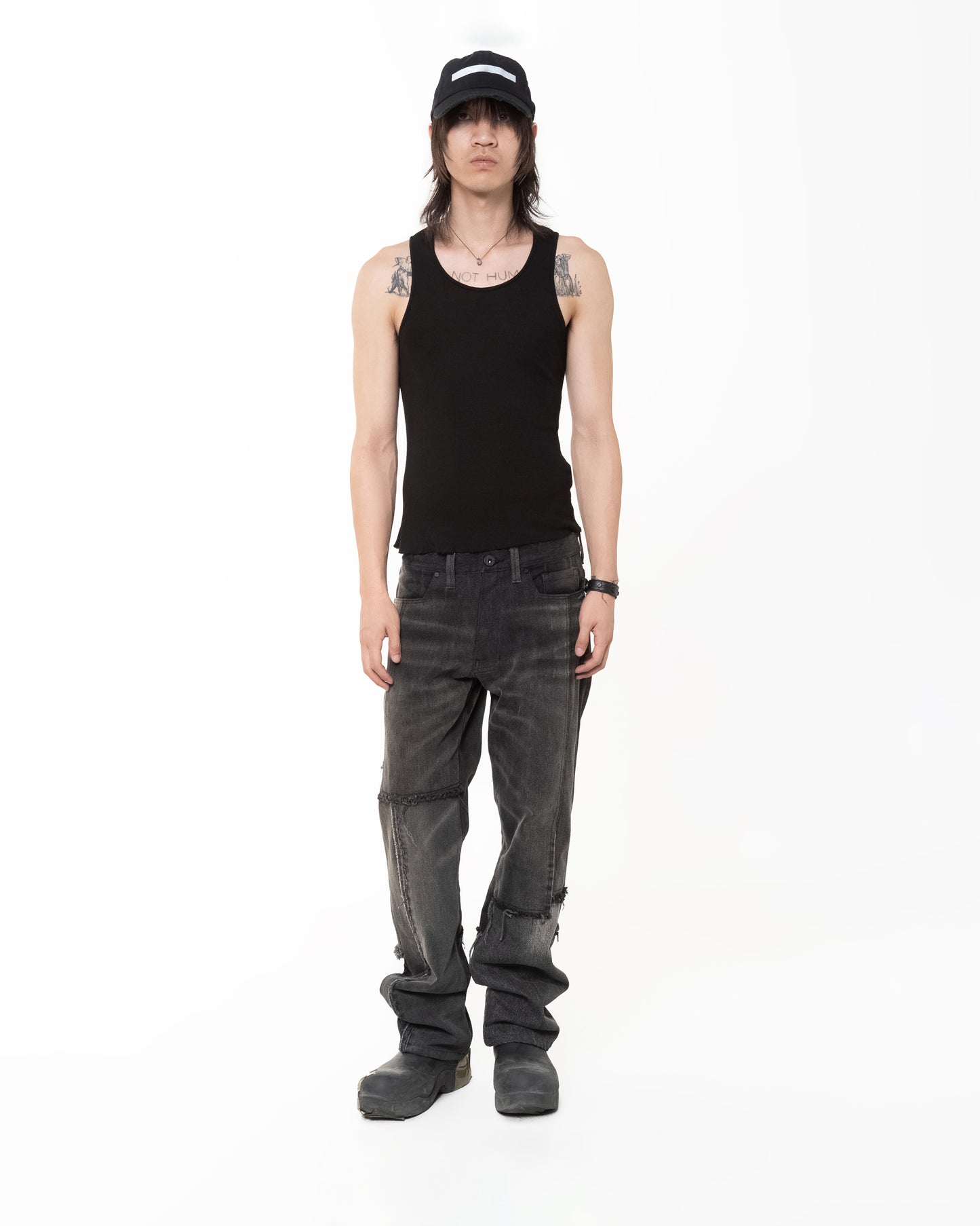 WORN BLACK SCRAP DENIM