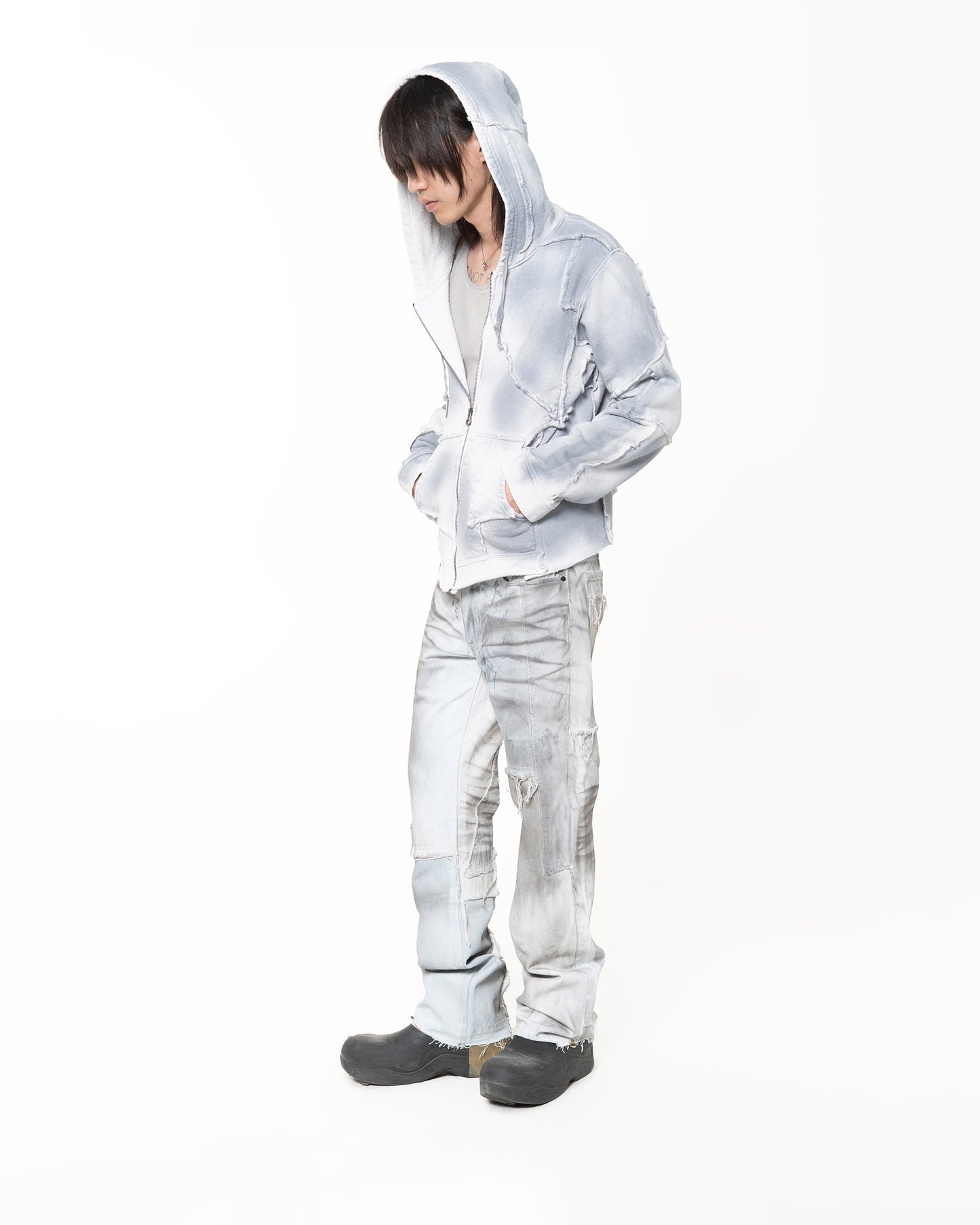 SCRAP ZIP UP HOODIE SPRAY BLUE
