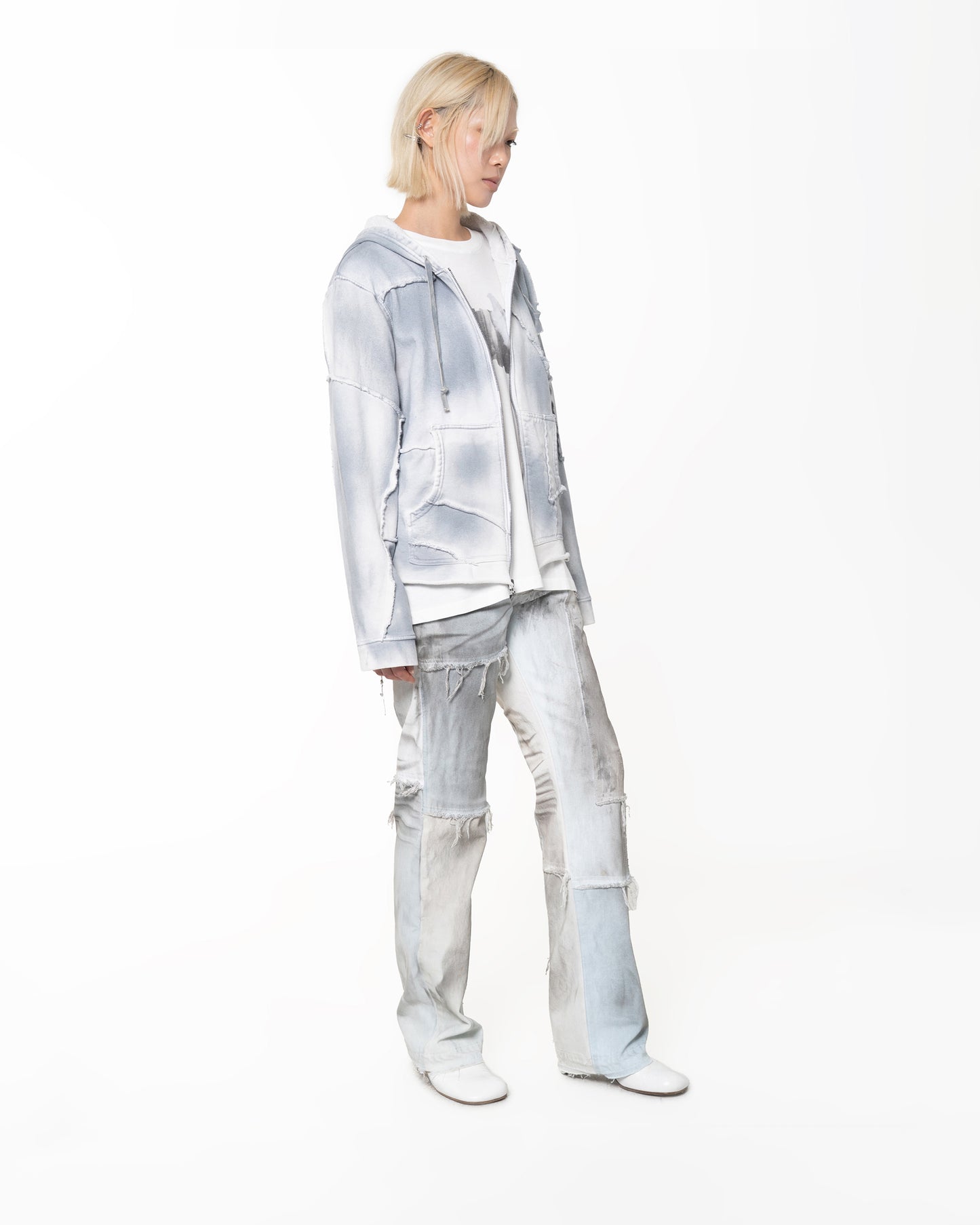 SCRAP ZIP UP HOODIE SPRAY BLUE