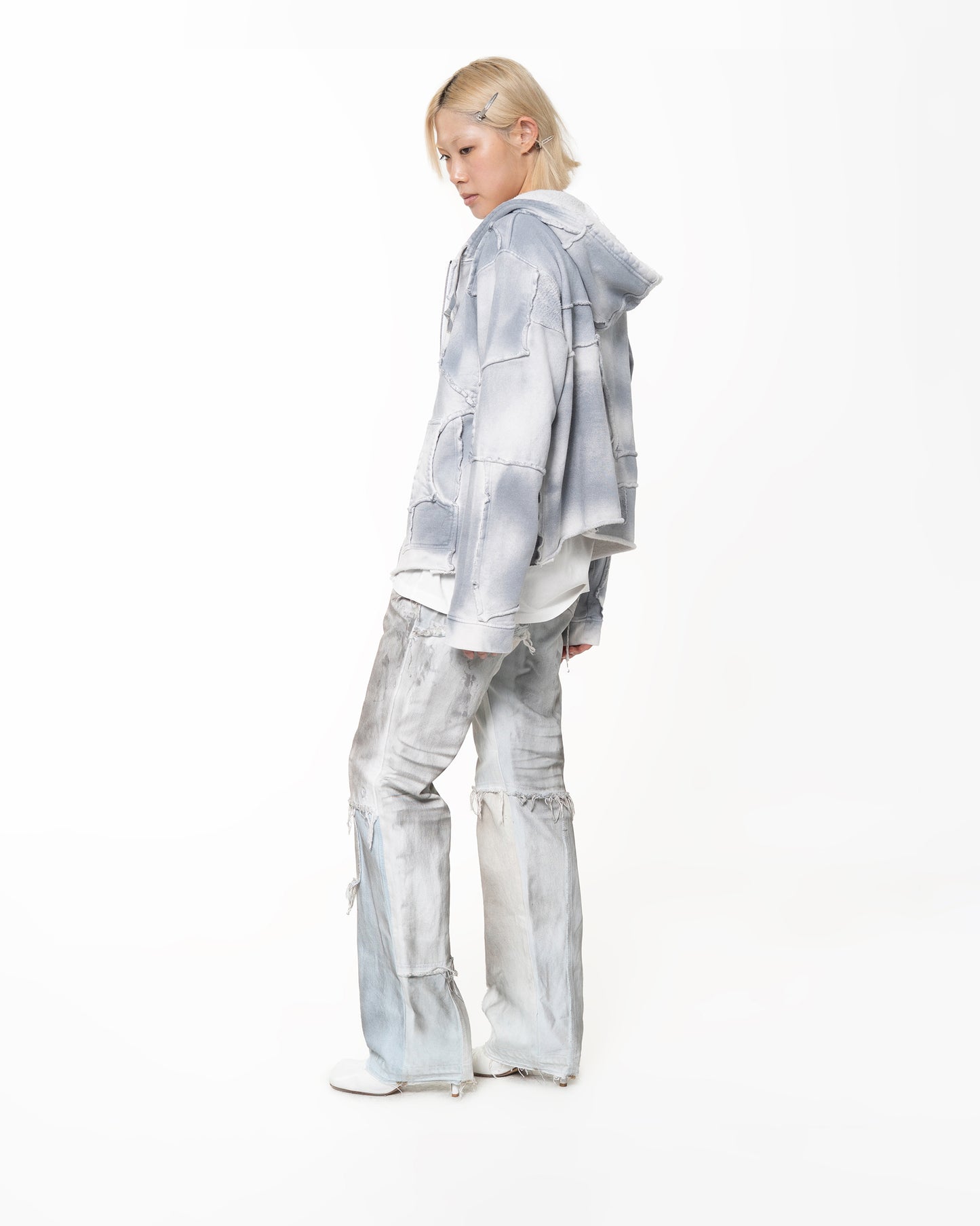 SCRAP ZIP UP HOODIE SPRAY BLUE