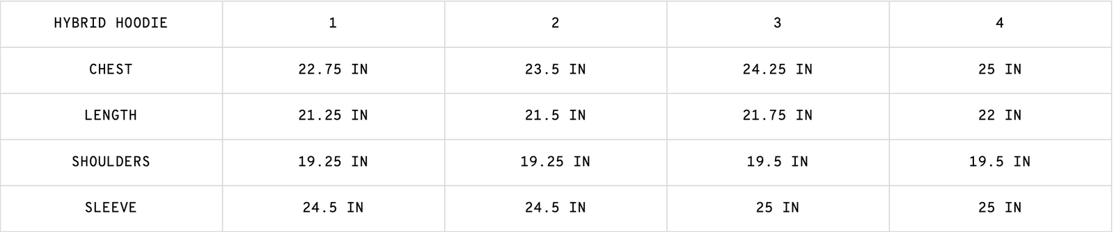 HYBRID HOODIE LINE BLACK POTASSIUM size guide