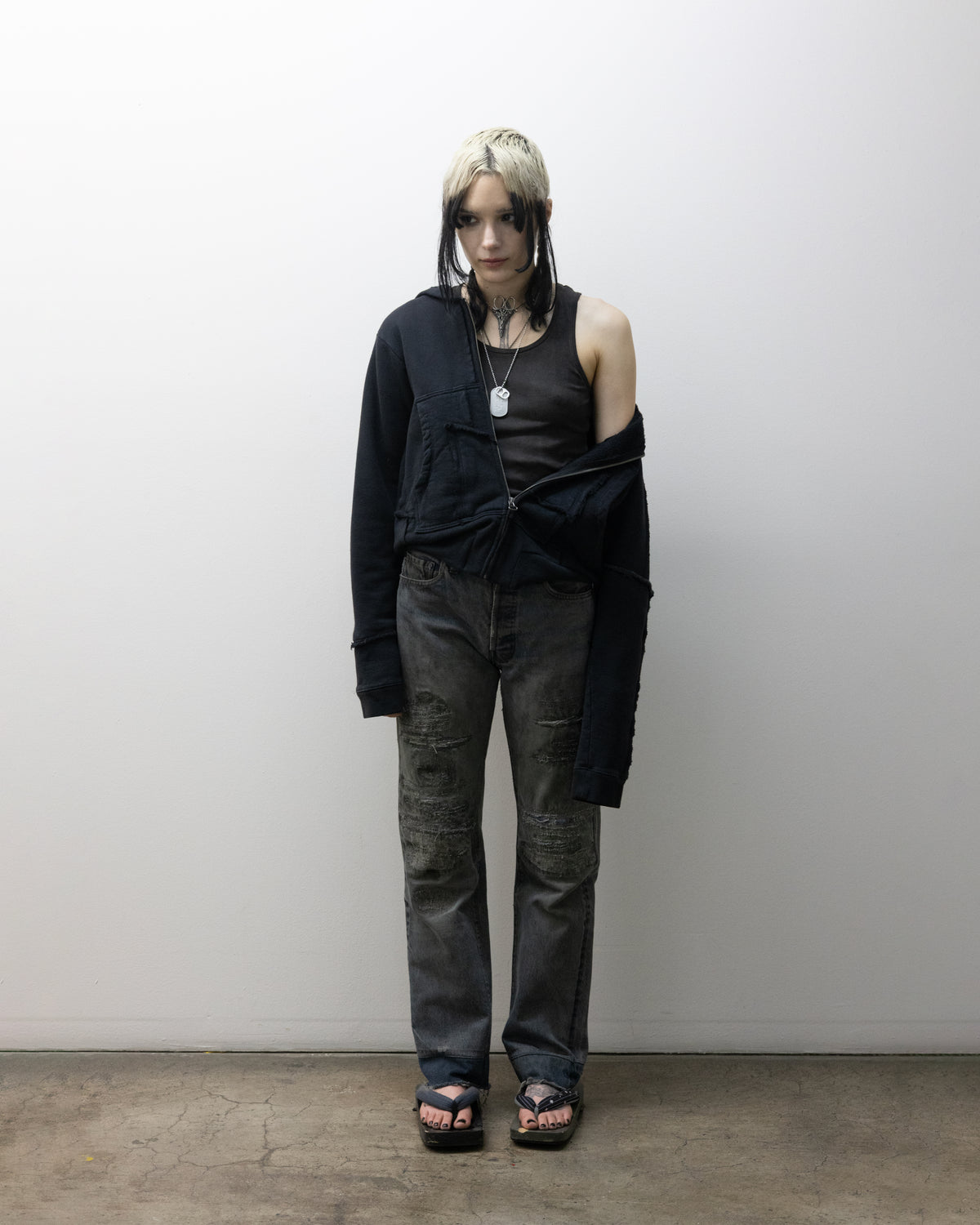 Scrap Zip Up Hoodie Black