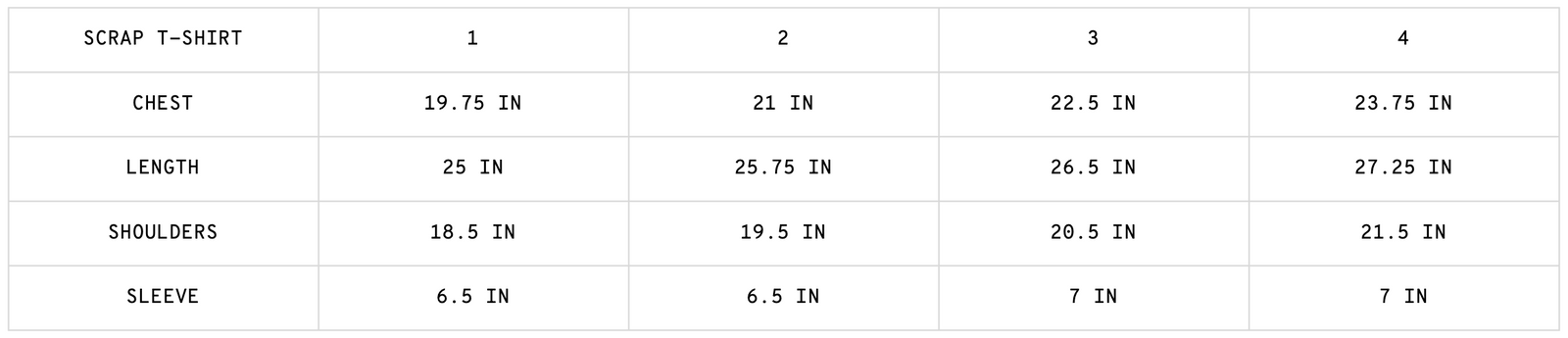 Scrap T-Shirt Cement size guide
