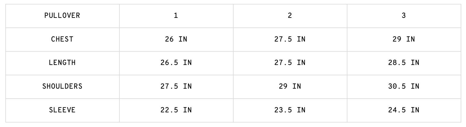 BUFFING PULLOVER BLACK size guide