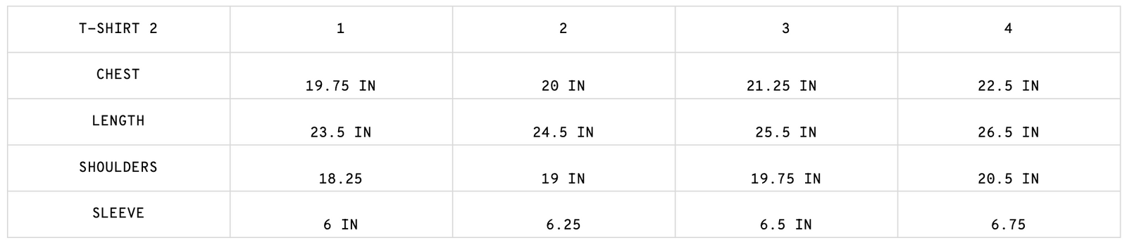 BUFFING T-SHIRT BRICK size guide