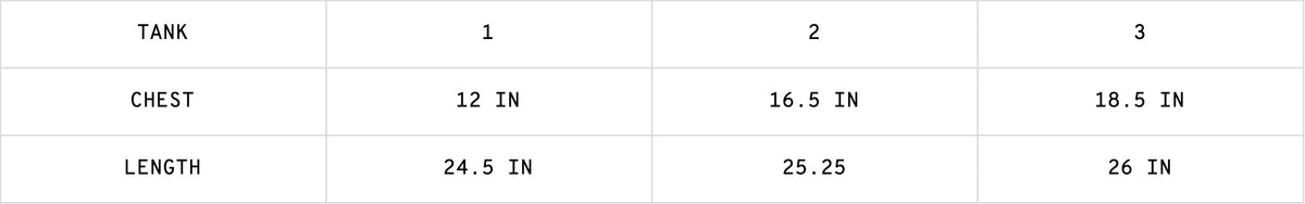 Tank Charcoal size guide