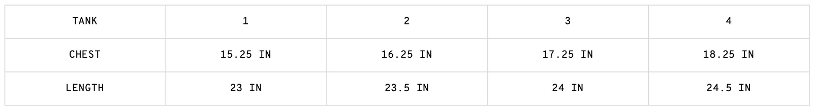 RIBBED TANK BRICK size guide